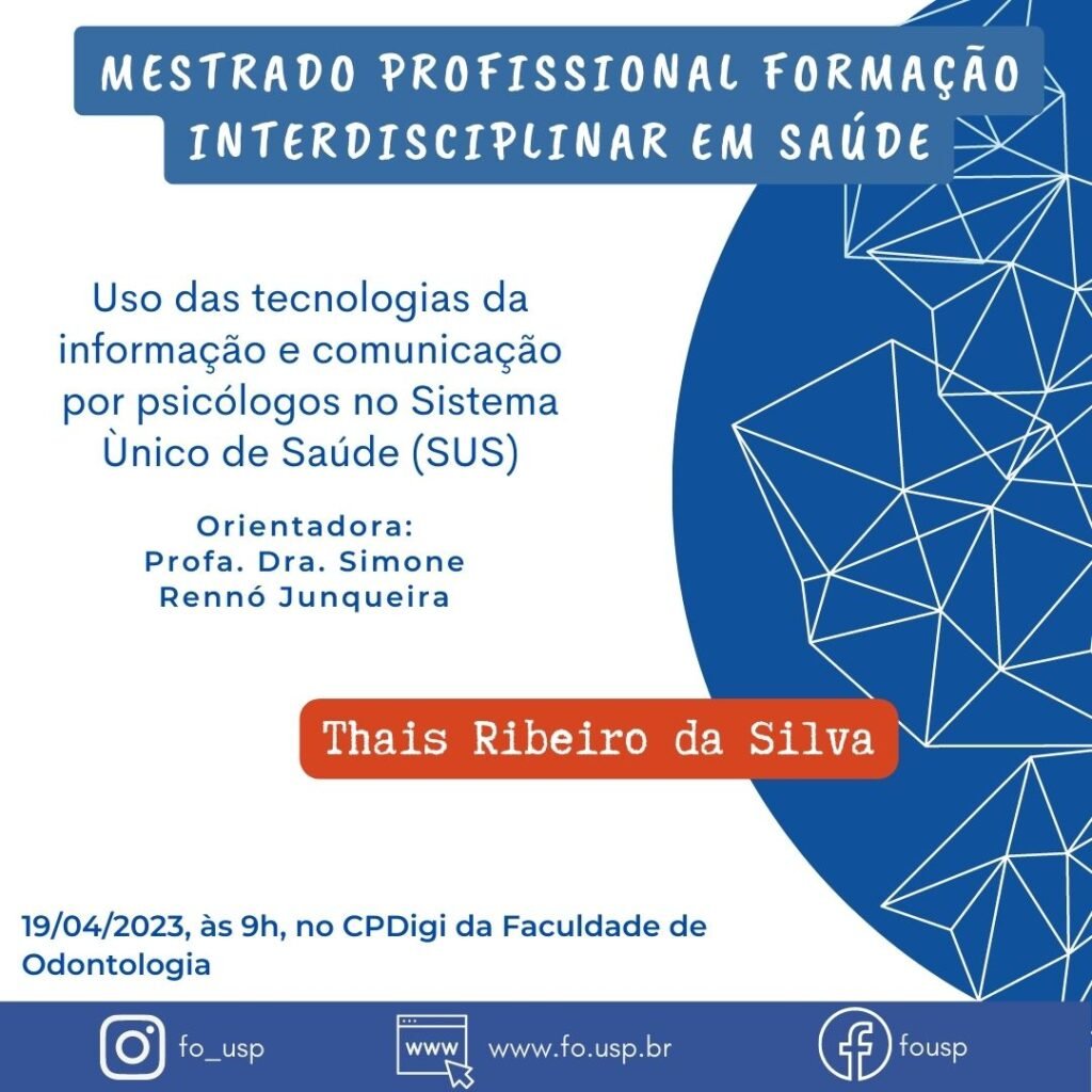Leia mais sobre o artigo Defesa de Mestrado Profissional Formação Interdisciplinar em Saúde de Thais Ribeiro da Silva